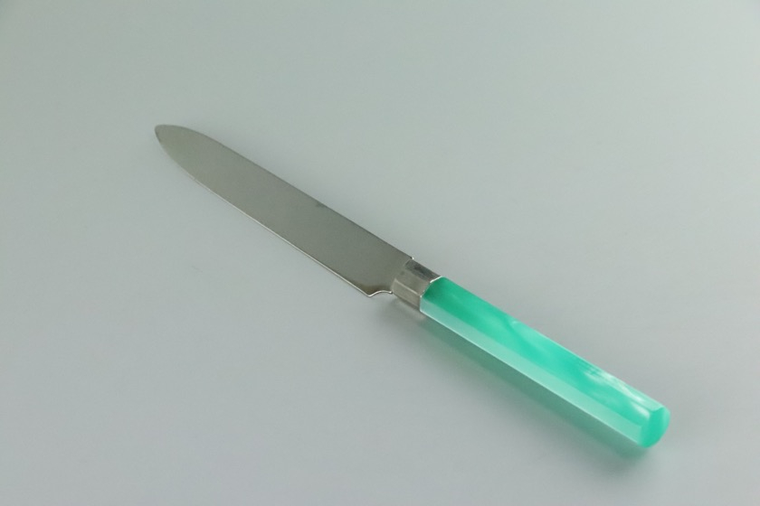 ナイフ　ステンレス×プラスチック　グリーン　マーブル　八画