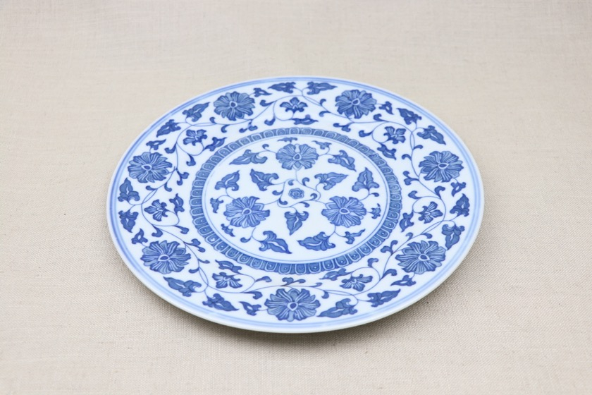 中華皿・白地に青い花柄