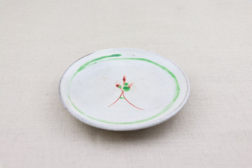 粉引丸小皿（白・緑ライン）