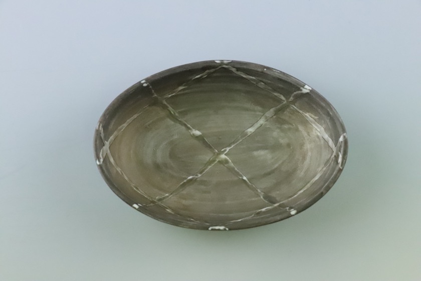 銀彩楕円鉢