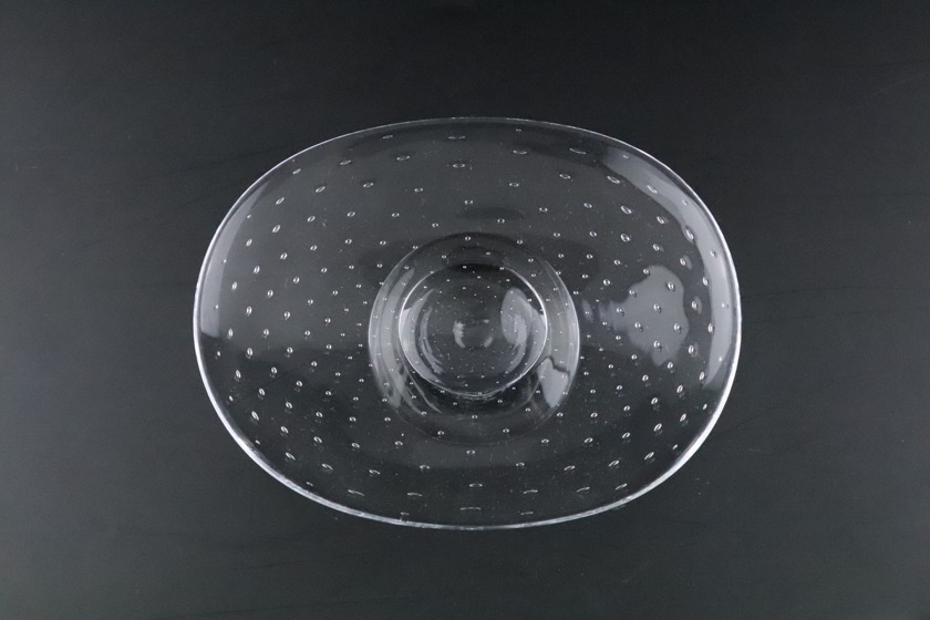 気泡入りガラス皿（楕円・脚付き）