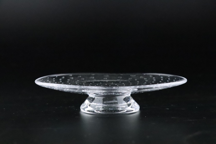 気泡入りガラス皿（楕円・脚付き）