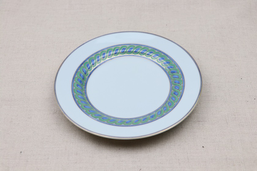 デザート皿（Christofle・白・緑系ライン）
