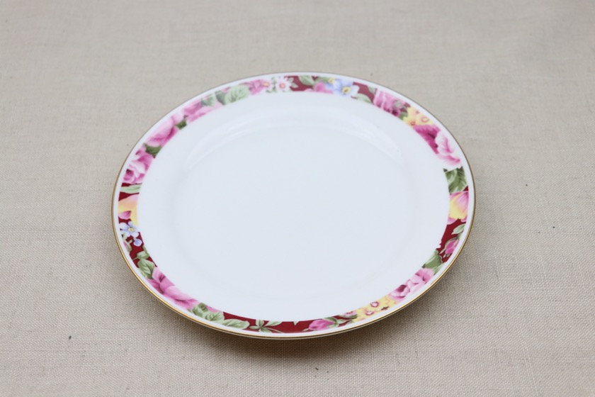 デザート皿（白・ピンク系花柄ライン）
