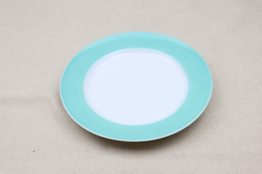 デザート皿（白・リムエメラルドグリーン）