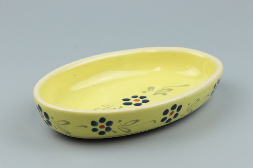 グラタン皿（黄色・中央に青い花１個）