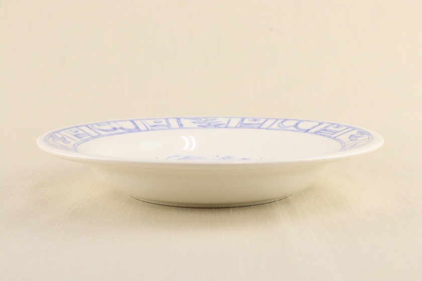 リム付きスープ皿（GIEN・白・ブルー系プリント/鳥）
